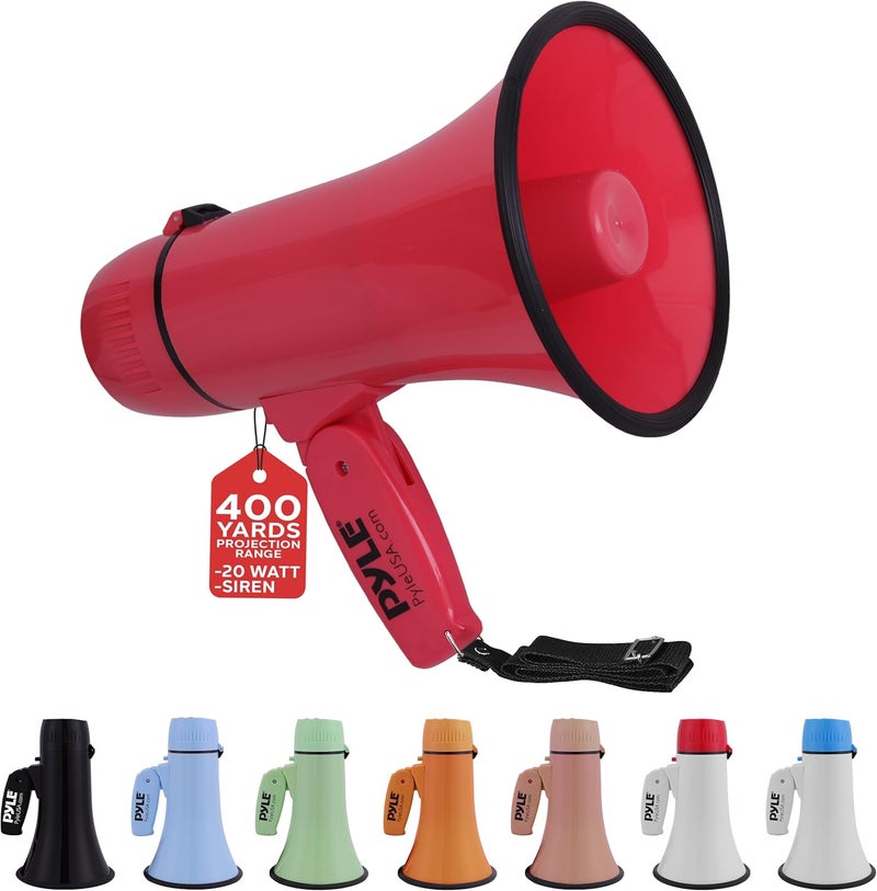 Pyle 20W Megaphone Bullhorn Speaker – Portable Handheld Loud Speaker with Adjustable Volume & Siren – Compact, Powerful Bull Horn for Announcements, Events, Sports & Public Address - Image 1